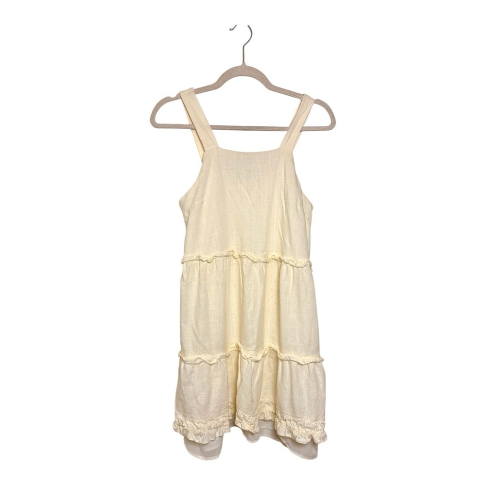Black Tape Butter Yellow Tiered Mini Dress Linen Blend Boho Classic Small